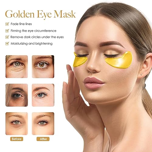 24K GOLD Eye Mask - 60 Pcs Collagen Under Eye Mask,Puffy Eyes and Dark Circles Treatments, Reduce Wrinkles and Fine Lines Undereye (Gold, 1)