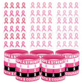 Pink Ribbon Tattoos & Breast Cancer Awareness Silicone Bracelets (97PC)