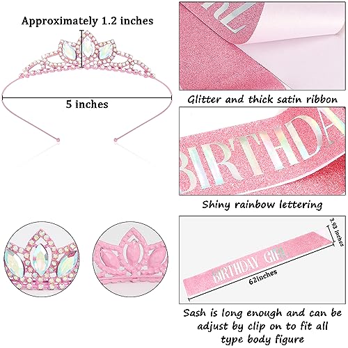 Pink Birthday Tiara Crown with Rhinestone & Sash Set