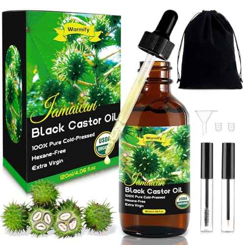 Jamaican Black Castor Oil - Organic Cold Pressed Black Castor Oil in Unrefined Glass Bottles for Hair Growth, Eyebrow Nourishment, Skin Care,and Belly Fat