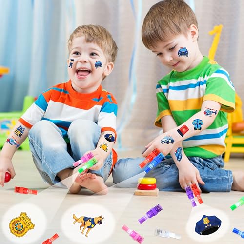 72 PCS Police Party Favors ? 48 PCS Luminous Tattoos & 24 PCS LED Finger Lights Combo ? Birthday Goodie Bag Fillers, Party Supplies, Gifts Light Up Toys Glow In The Dark for Boys and Girls