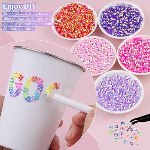 34000Pcs Resin Rhinestones with Tweezers for Bedazzling, Multicolor 3mm Crystal with 3Pcs 10ml B7000 Jewelry Glue for Bedazzled Nail Art Crafting Makeup