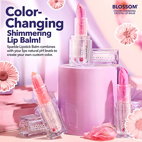 Blossom Moisturizing Color Changing Shimmering Lip Balm Sparkle Lip Stain Tint, Infused with Real Flowers, 3g, Blush