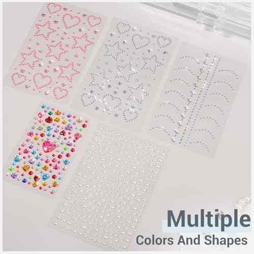 Teenitor Self Adhesive Face Gems, Face Gems Rhinestones Pearl Stickers, Hair Accessories for Girls, Rave Accessories for Women, Face Jewels for Face, Eye, Hair, Body