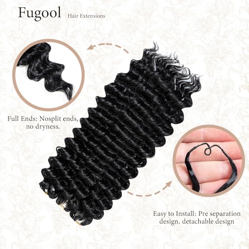 Fugool 100 Strands Feather Crochet Hair Synthetic 16 Inch Deep Wave Black for Black Women