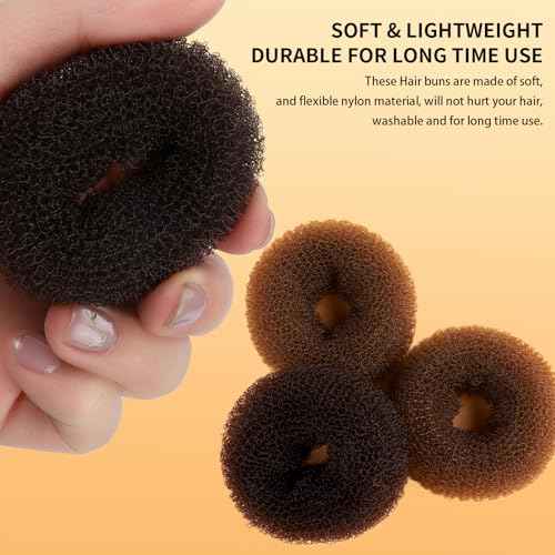 Teenitor Small Donut Hair Bun Maker Set - 2 Dark Brown 2 Light Brown Small Size Hair Bun Maker, Hair Donuts for Buns Kids, 5 Elastic Bands, 20 Hair Pins, Bun Maker For Kids