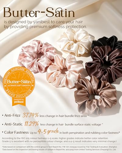 YANIBEST 6 Pcs Satin Hair Scrunchies for Women & Girls - Soft, Gentle Elastic Hair Ties