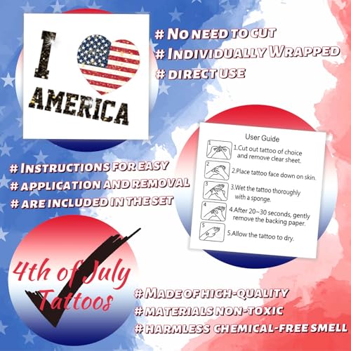 120 Pcs Patriotic Temporary Tattoos - 60 Designs, Waterproof