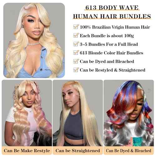 613 Blonde Bundles Body Wave Human Hair 22" 22" 22" 12A Grade 613 Blonde Body Wave Human Hair 3 Bundles 100% Unprocessed Virgin Brazilian Human Hair Bundles