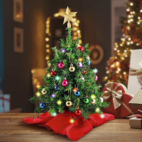 Joiedomi 24" Mini Christmas Tree Tabletop Set with Clear LED Lights, Artificial Mini Christmas Tree with Star Treetop and Ornaments, Best DIY Christmas Decorations (Storage Bag Included)