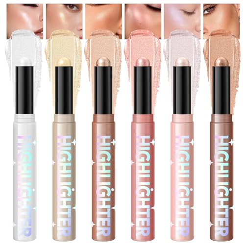 Shimmer Highlighter Stick Set, 6 Colors Waterproof Glow Pen