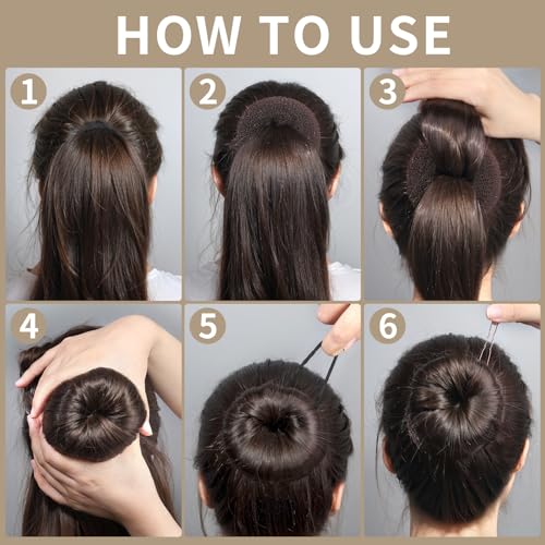 Hair Bun Maker Kit for Kids, 8PC Donut Bun Set with Elastic Ties