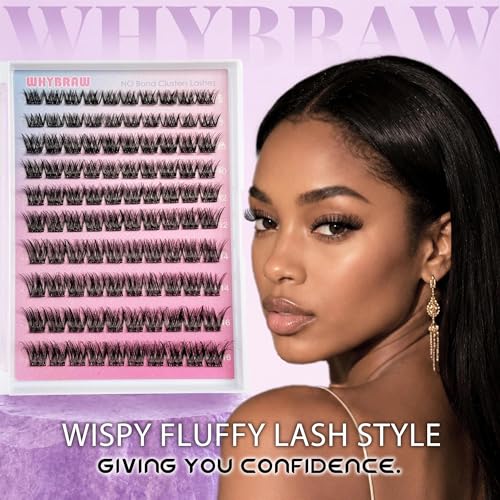 Whybraw Self Adhesive Lash Clusters - 100PCS Fluffy 3D Wispy Lashes 8-16mm