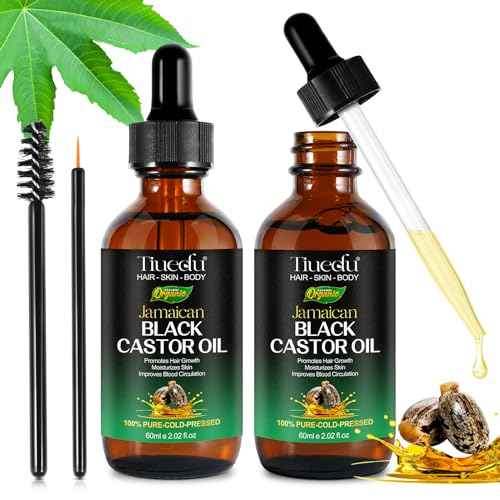 Tiuedu 2PCS Jamaican Black Castor Oil for Hair Growth,Thicker Eyelashes & Eyebrows,Castor Oil for Face,Body & Skin,100% Pure Cold Pressed Black Castor Oil,Hair Nourishing Oil
