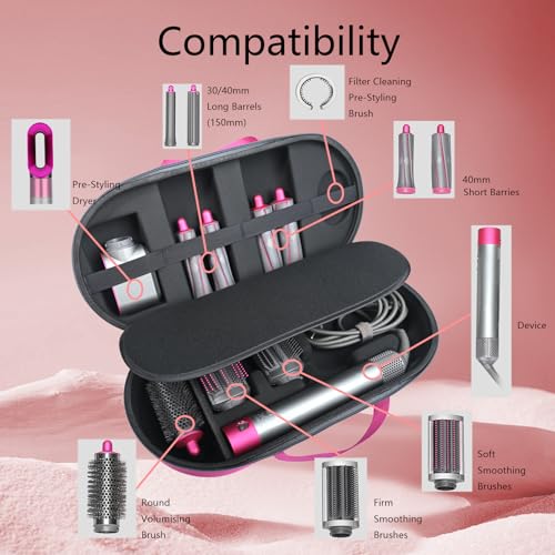 RLSOCO Hard Case for Dyson Airwrap i.d./Airwrap Co-anda2x Multi-Styler and Dryer - Fits 4pcs Long Barrels or Short Barrels - Pink (Case Only,Hair Styler is not Included)