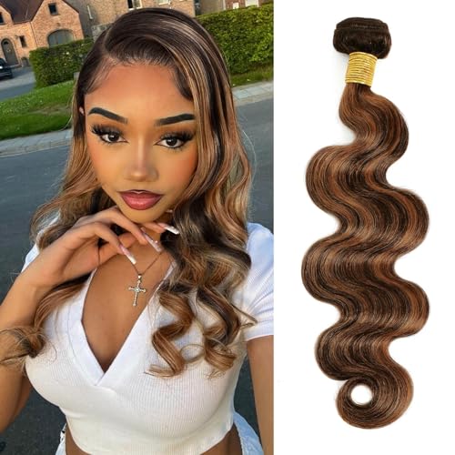 1b/30 Highlight Single Bundle Human Hair 18 Inch, Ombre Body Wave Fb30 Colored 12A Black and Dark 1 Bundle, Brown Two Tones Balayage 100% Remy Hair Dark Root Sew in weave bundles #1b/30