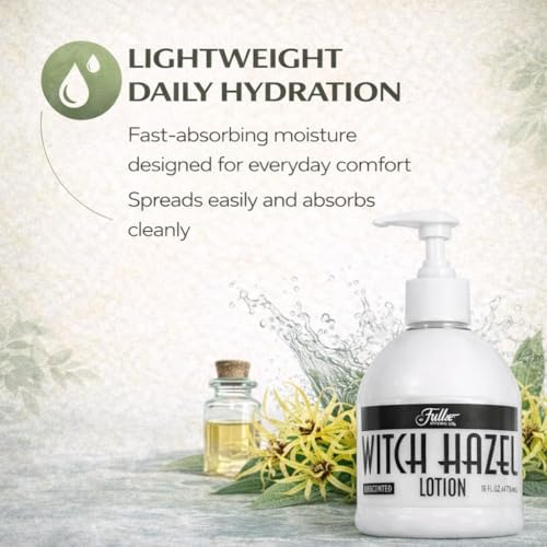 Fuller Witch Hazel Lotion, Unscented ? 16 fl oz | Lightweight Daily Moisturizing Lotion with Witch Hazel Extract | Gentle Formula for All Skin Types (16 Oz, Unscented)