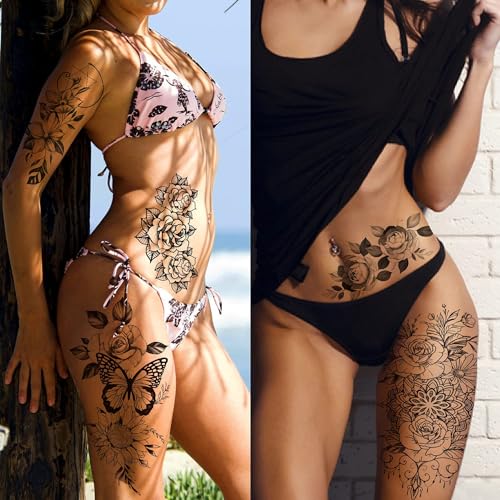 Cerlaza Flower Temporary Tattoos for Women, 10 Sheets