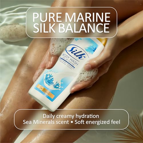 SILK Moisturizing Body Wash for Woman & Man - Daily Hydrating Shower Gel and Foaming Cleanser with Vitamin E and Glycerin, Rich Lather for Dry Skin Care, Sea Minerals Scent, 16.9 Fl Oz (Pack of 6)
