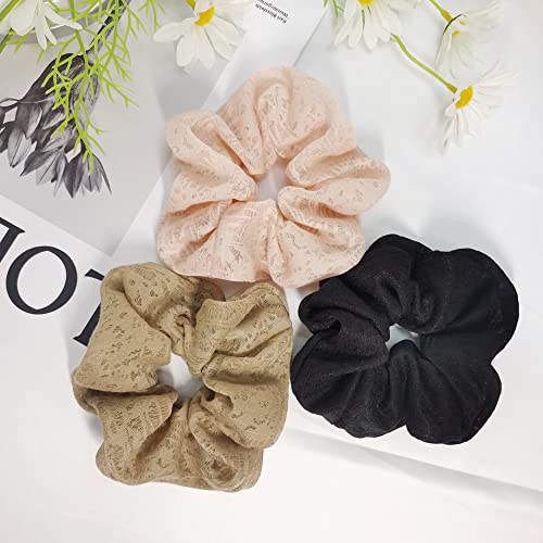 Silk Feeling Scrunchies Hair Accessories Hair Ties Elastic Satin Hair Band for Breakage Prevention (3PC Satin Wine+Peacock Blue+Beige)