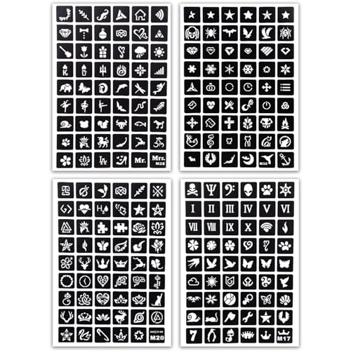 MCPINKY Henna Tattoo Stencil Kit - 283 Sheet Arabian Realistic Temporary Glitter Semi-Permanent Tattoos for Women & Girls