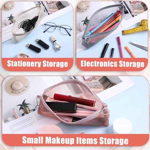 3 Pcs Mesh Makeup Brush Bag, Nylon Mesh Zipper Pouch Bags Portable Mesh Zipper Pouch Bags Mesh Makeup Bags with Zipper Mesh Makeup Brush Pouch for Travel Office Home Accessories