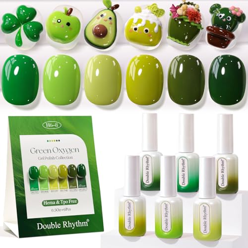 Double Rhythm Lime Forest Green Gel Nail Polish Set 6 Pcs Hema Free 15ml