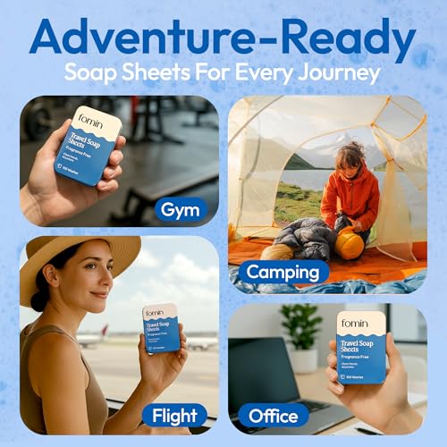 FOMIN Paper Soap Sheets - 100 Portable Travel Sheets in Tin