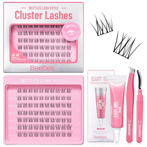 Beetles Lash Clusters Kit Natural Eyelash Clusters Kit 70pcs Individual Lash Extension Kit 10-14mm False Eyelash Extension Kit Lash Clear Adhesive, Brush and Tweezers DIY Lash Kit Sincerity KNS001