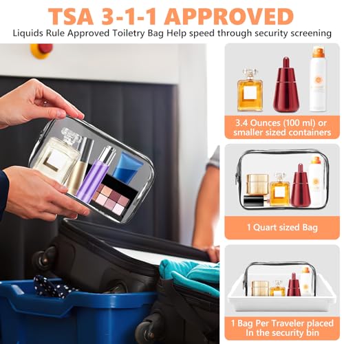 AURUZA 4-Pack Black Clear Travel Makeup Bags TSA Approved Cosmetic Organizer