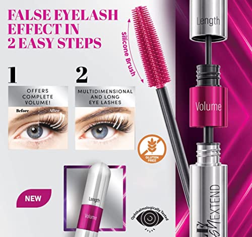 FARMASI Double Lash Extend Mascara, Eyelash Lengthening Applicator, Natural Lengthening and Thickening Effect No Clumping, Buildable, Defining, Curling, 0.41 fl. Oz / 12 ml (Black)