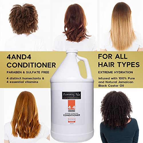 Sunny Isle 4AND4 Conditioner 1 Gallon | Professional Grade Formula | Paraben & Sulfate Free | 4 Distinct Humectants & 4 Essential Vitamins | For Dry Brittle Hair