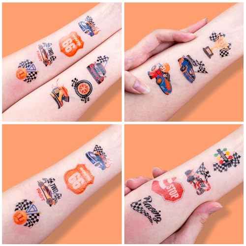 96 PCS Racing Car Pre-Cut Temporary Tattoos for Kids | Super Cute Racing Car Themed Birthday Party Favors, Supplies, Decorations, Fake Tattoo Stickers (Multiple)