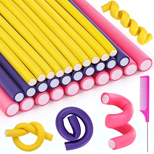 30Pcs 9.45" Flexible Curling Rods No Heat Hair Rollers Curlers with 3 Sizes Foam Curlers Hair Rods for Short and Long Hair