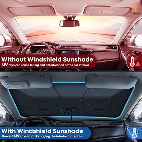 EcoNour Car Windshield Sun Shade | Foldable Car Umbrella Sun Shade | Windshield Cover Sunshade Blocks UV Rays | Sun Visor Protector | Automotive Interior Sun Protection Accessories (Medium 54 x 29)