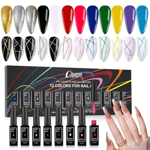 VERONNI 12 Colors Liner Nail Gel Painted Nail Art, Painting Gel Nail Polish Gift Set, Nail Art Paint Set, Spider Gel Drawing Gel Nail Wire Pulling Gel Set DIY Gift For Nail Art Salon.