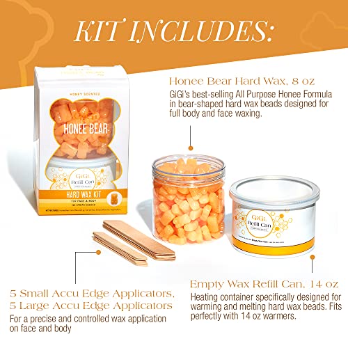 GiGi Honee Bear Hard Wax Kit for Hair Removal- Honey-Scented Hard Wax Beads for Face & Body with Refill Can & Applicators