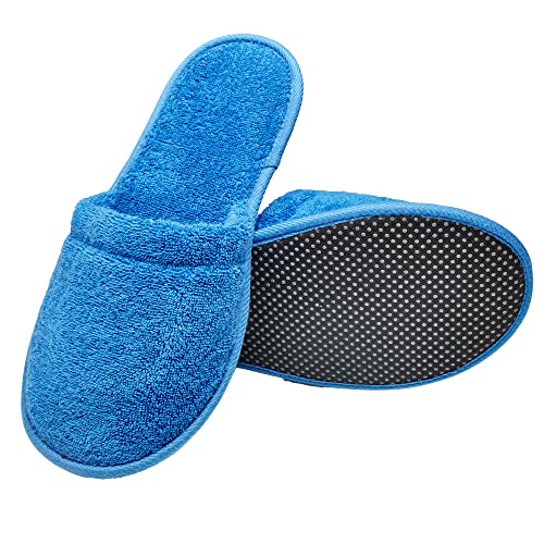 Arus Men's Cotton Slippers Turkish Terry Cloth for Spa and Bath Royal Blue Medium