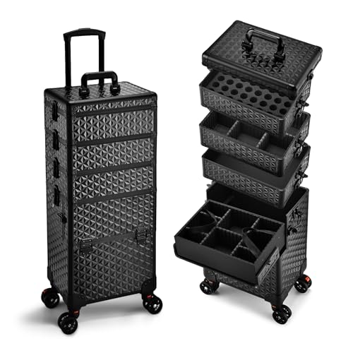 5-in-1 Makeup Train Case on Wheels with Removable Trays