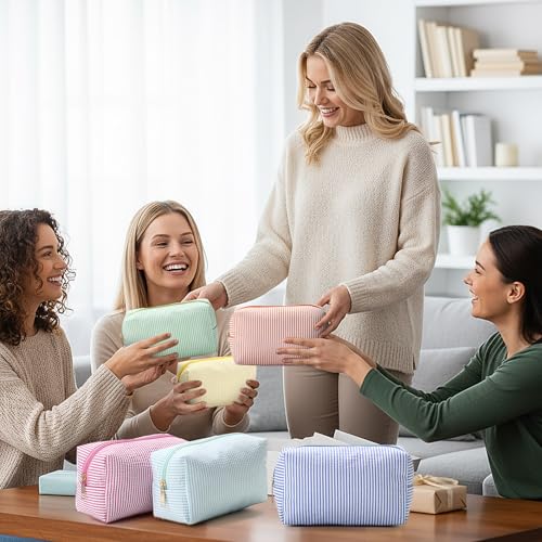 Sanwuta 6-Piece Seersucker Cosmetic Bag Set with Zipper