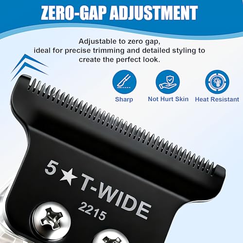 2215 Adjustable Zero-Gap T Blade Replacement for Wahl 5 Star Detailer Li Trimmer Models 8081/8171 (Black)