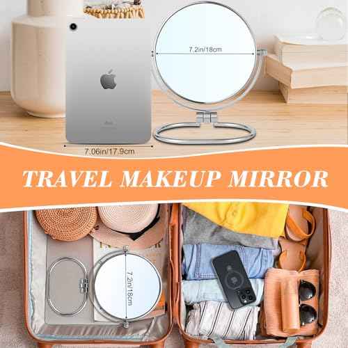 Travel Makeup Mirror, 6" Portable Folding Double-Sided Vanity Mirror, 10X Magnification, Handheld & Wall Hanging, Magnifying Shaving Mirror for Bathroom and Desktop Use, No Light
