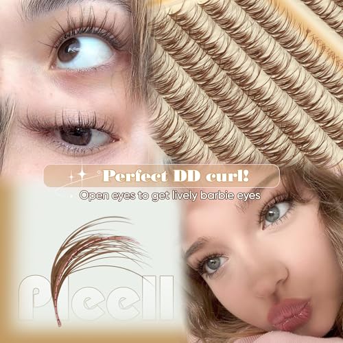 Brown Eyelash Clusters 10-16MM DD-Curl Wispy Extensions by Pleell