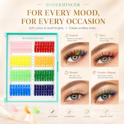 8 Color Lash Clusters 12-18mm Mixed Length DIY False Eyelashes