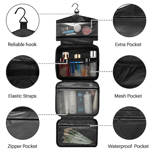 MNSRUU Hanging Toiletry Bags for Women Travel, Gothic Black Skull Moth Toiletry Organizer Portable Travel Toiletry Bags Clear Wash Bags Makeup Bag Cosmetic Bag