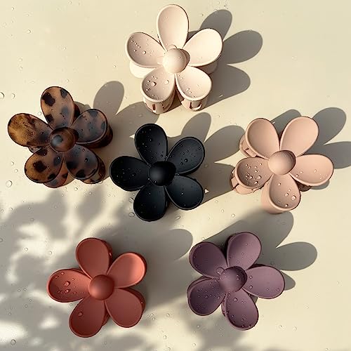 Flower Hair Claw Clips 6 Pack - Matte Large Clips for Thick Hair