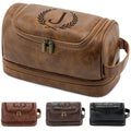 Personalized Christmas Birthday Gifts Toiletry Bag for Men Dad Husband, Custom Initial PU Leather Waterproof Toiletry Organizer Dopp Kit Shaving Bag Travel Essential for Men, Light Brown J