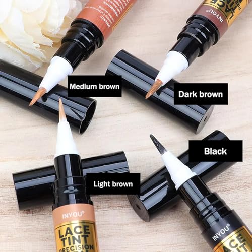 Lace Tint Precision Pen Wig Lace Tint with Brush Applicatior, Easy to use, Long Lasting Formula, Blends Natural, Seamless Finish Waterproof Effect (2 pcs, Medium Brown)
