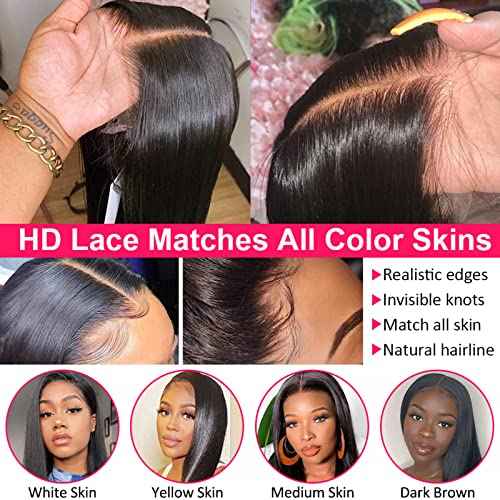 13x4 Lace Front Wigs Human Hair Pre Plucked with Baby Hair 180% Density Brazilian Straight Human Hair Wigs for Black Women 9A Glueless HD Lace Frontal Wigs (20inch, Natural Color)