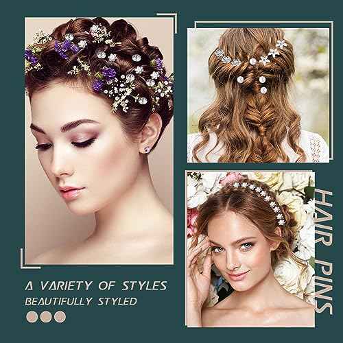48 Pack 5 Styles Wedding Bridal Hair Pins Hair Accessories Gift, Prom Pearl Rhinestone Hair Pins Crystal Flower Hair Clips Hair Jewelry for Brides Women